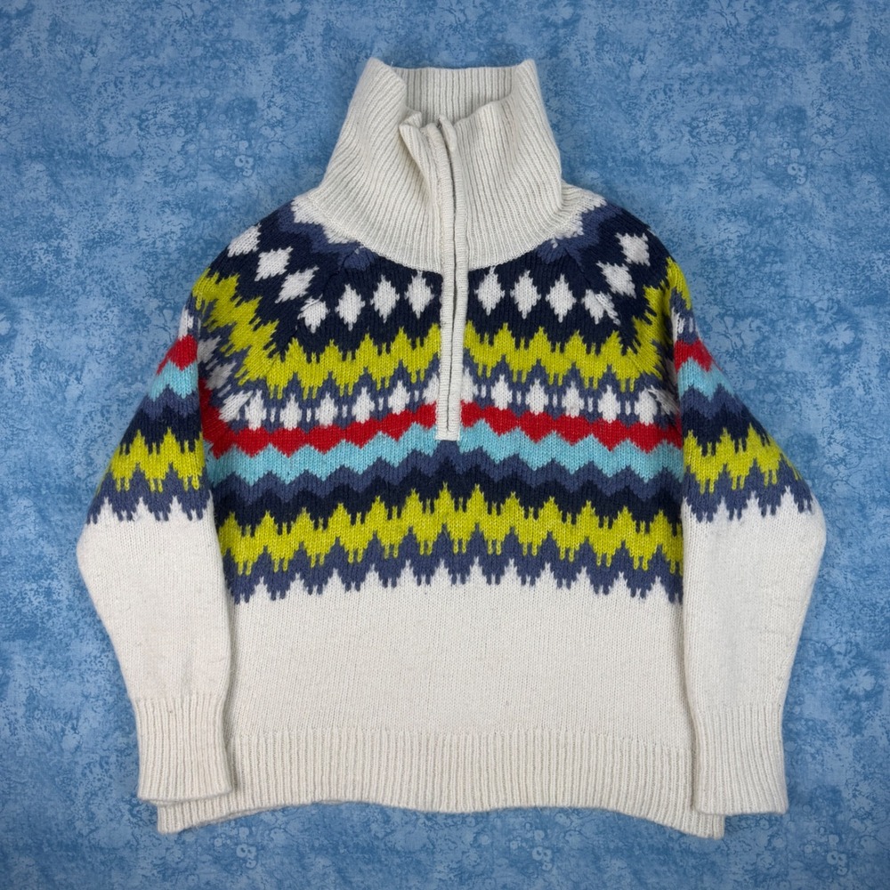 Aerie Fair Isle Quarter Zip Sweater Womens Oversized Medium Cream Multicolor